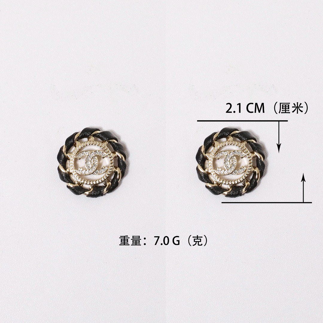 CCE380 Chanel metal leater cc logo stud earrings - ccjewelryacc