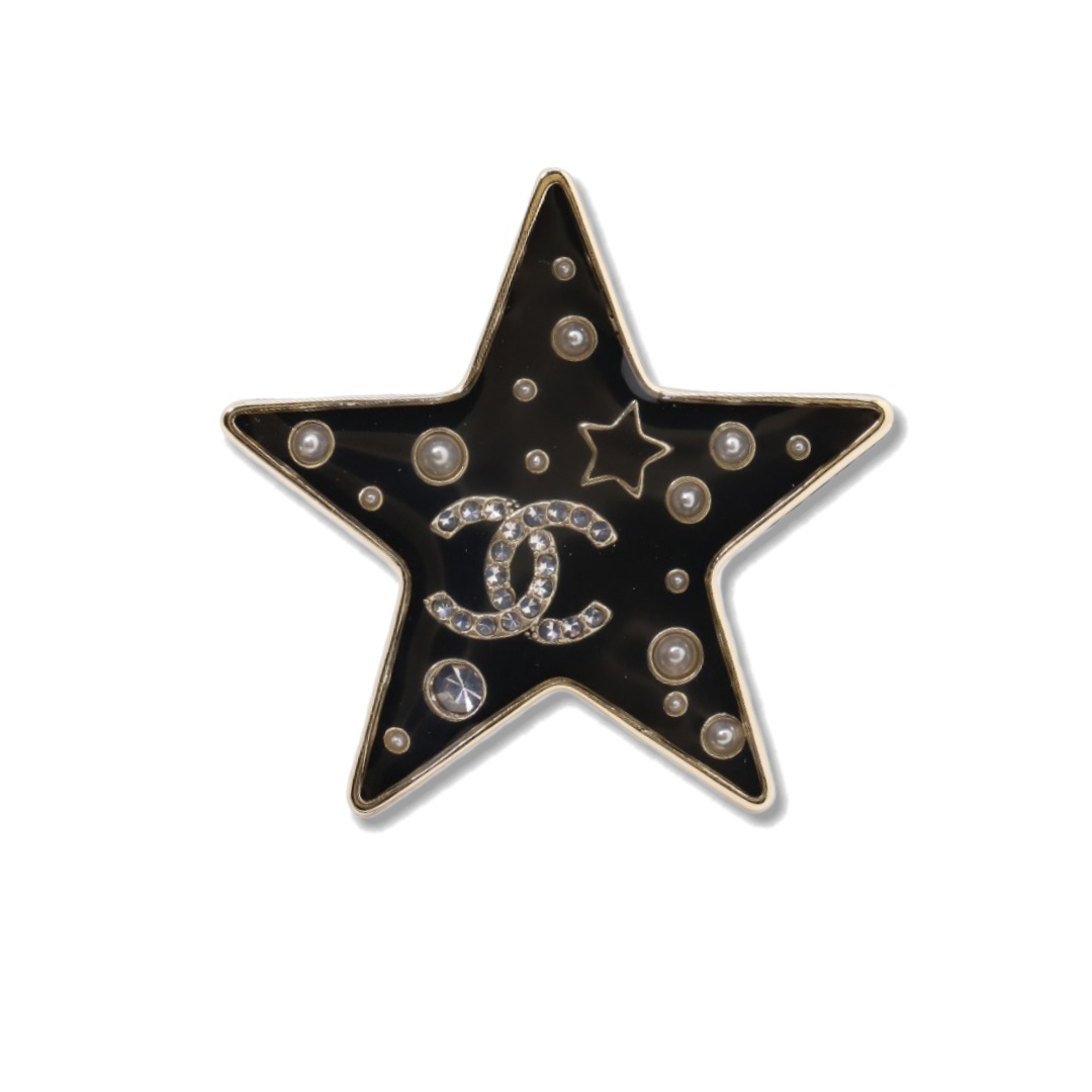 BCB613 Chanel black enamel acrylic star brooch pin - ccjewelryacc