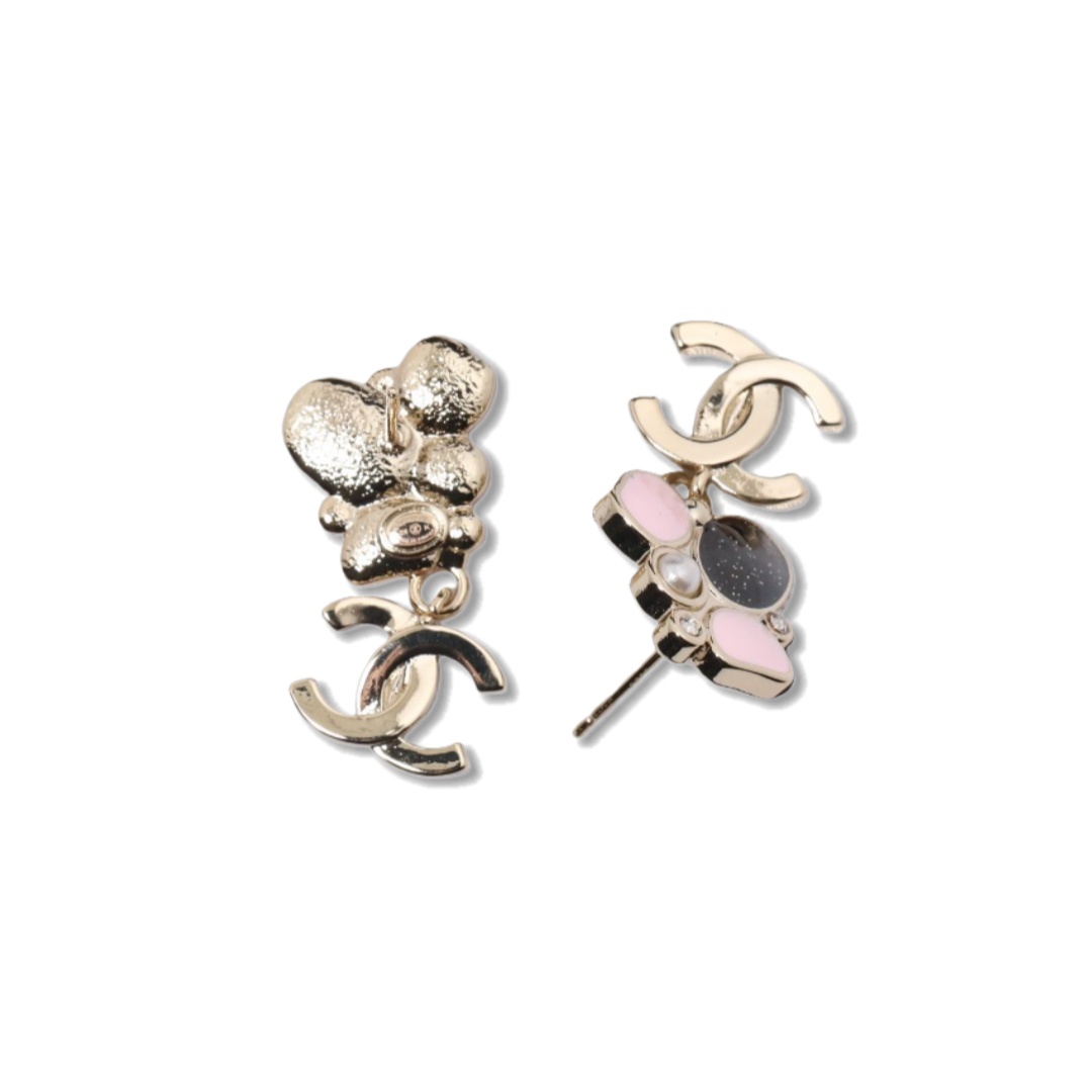 CCE382 Chanel colored enamel crystal cc logo dangle earrings - ccjewelryacc