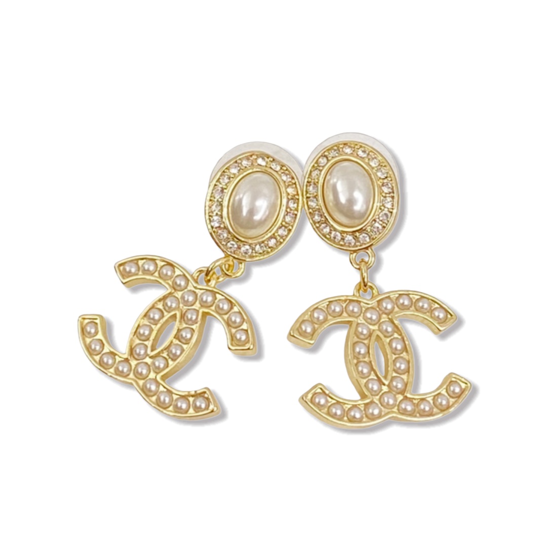 CCE714 Chanel pearl cc logo dangle earrings - ccjewelryacc