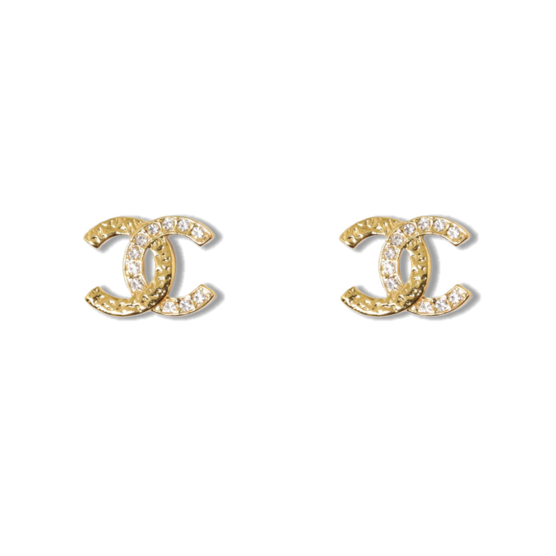 CCE391 Chanel embossment crystal cc logo stud earrings - ccjewelryacc