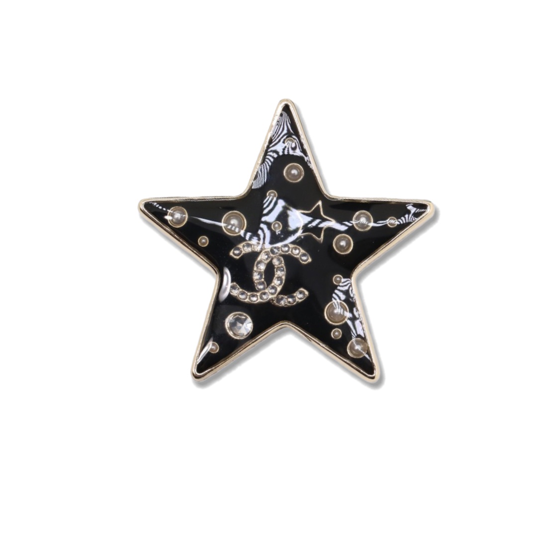 BCB613 Chanel black enamel acrylic star brooch pin - ccjewelryacc