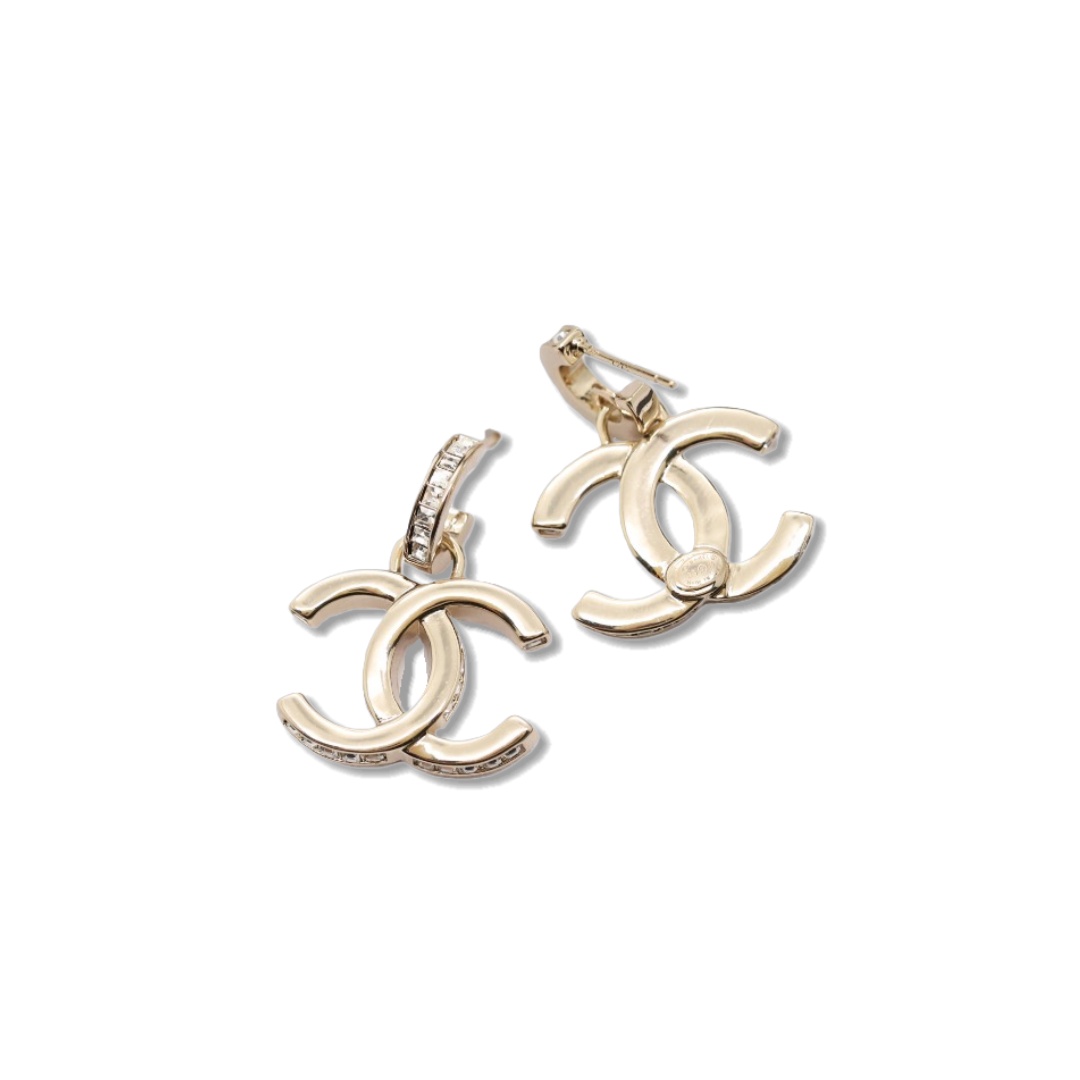 CCE385 Chanel crystal cc logo dangle earrings - ccjewelryacc