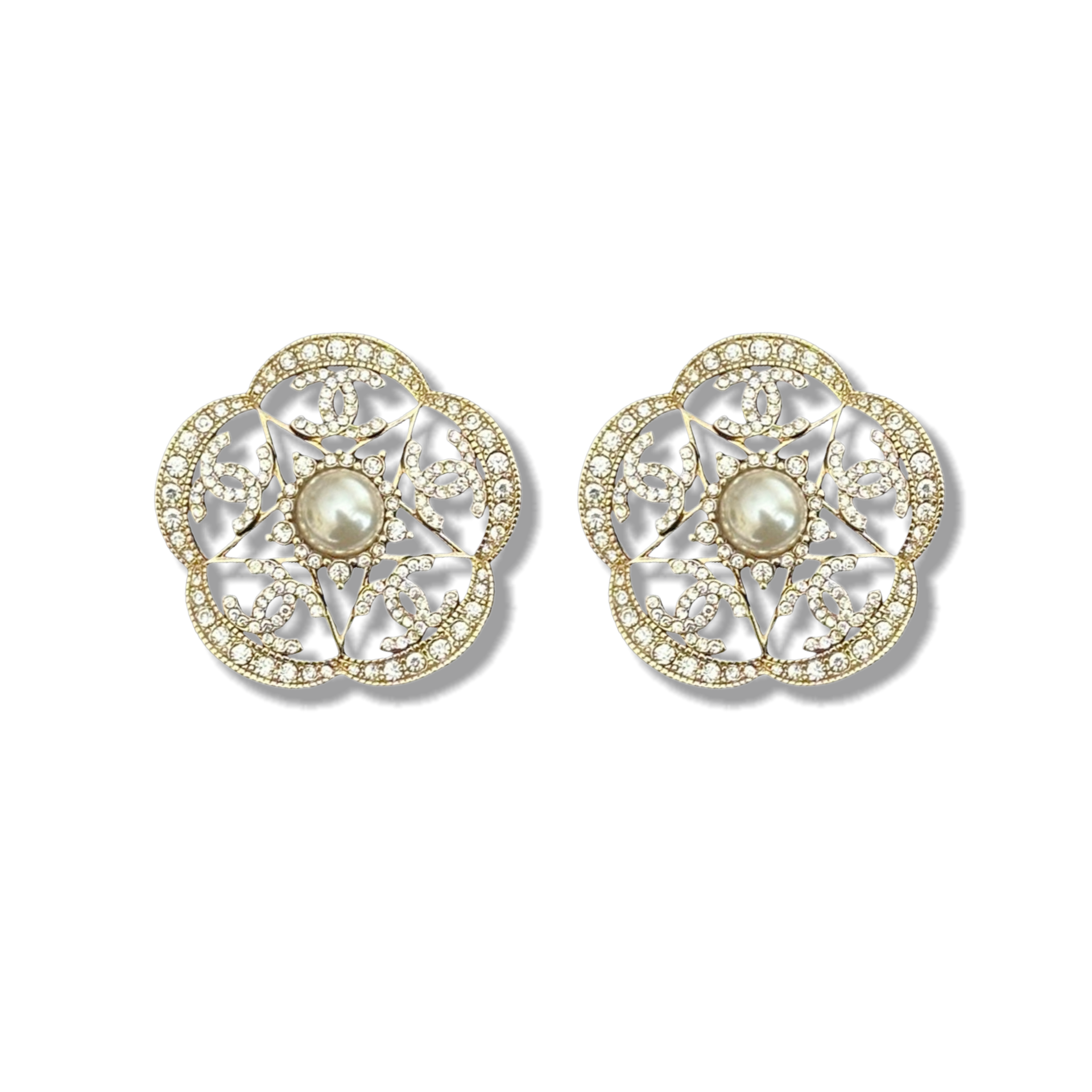 CCE527 Chanel hollow-out camellia stud earrings - ccjewelryacc