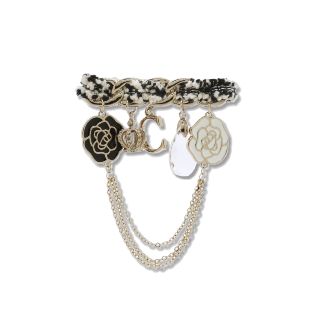 BCB608 Chanel Camellia crystal charms brooch pin - ccjewelryacc