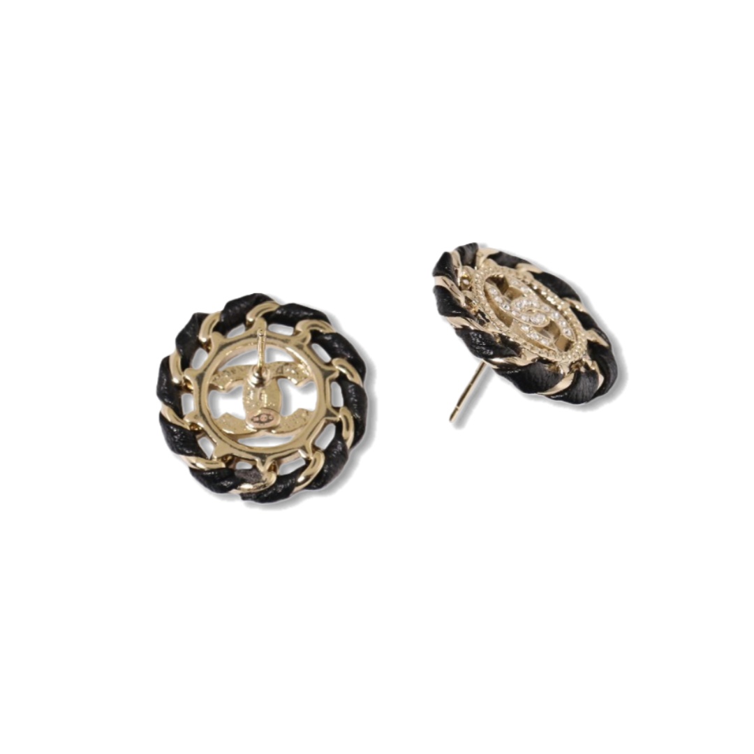 CCE380 Chanel metal leater cc logo stud earrings - ccjewelryacc