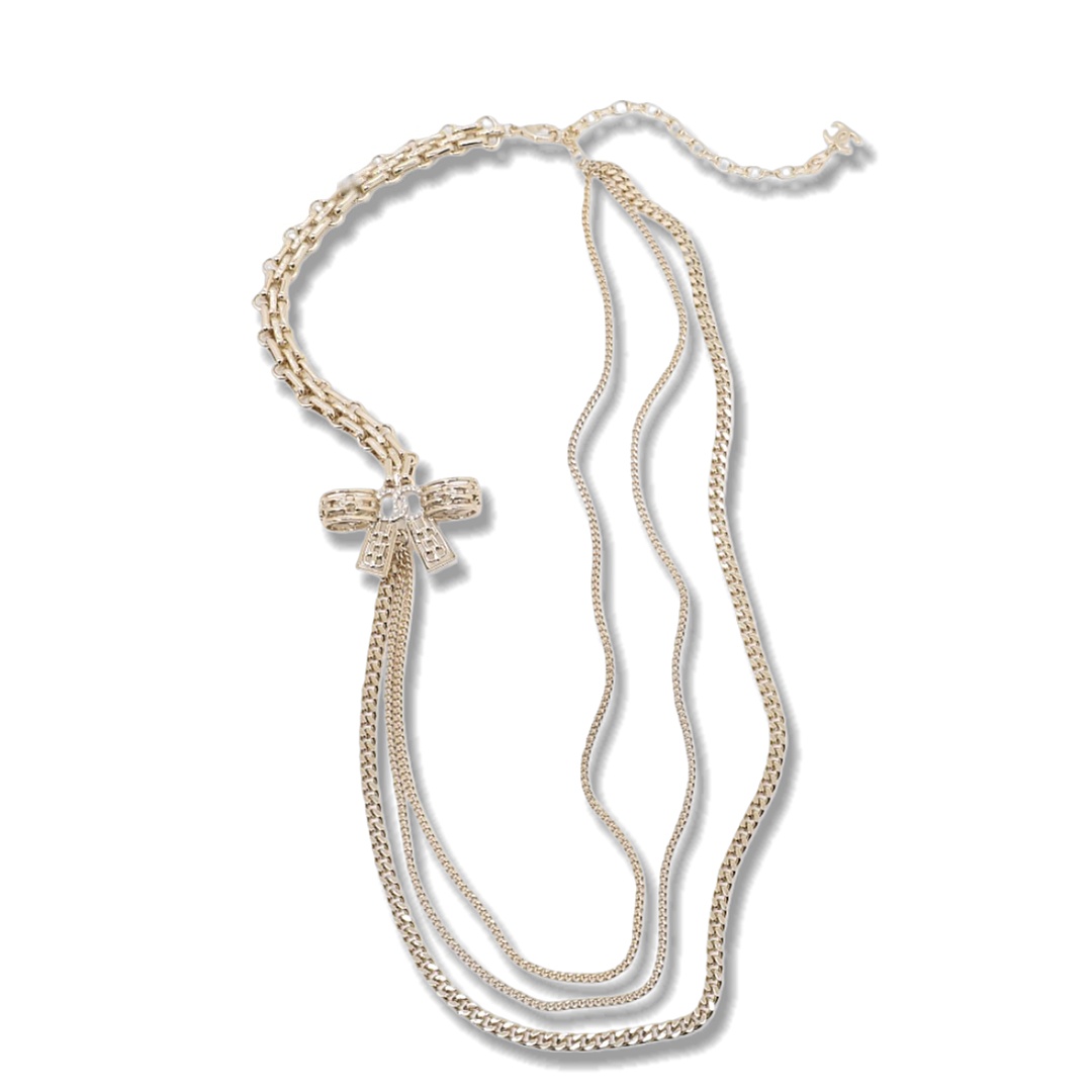 CCL110 Chanel Metal Cuba Chain bow long sweater necklace - ccjewelryacc