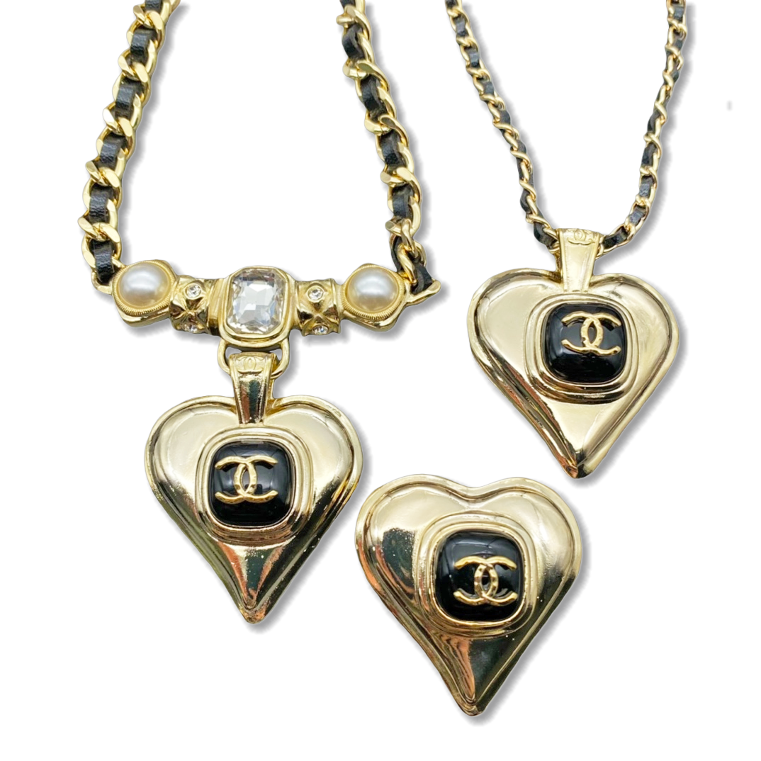 CCN117 Chanel Metal leater Heart Pendant Necklace - ccjewelryacc