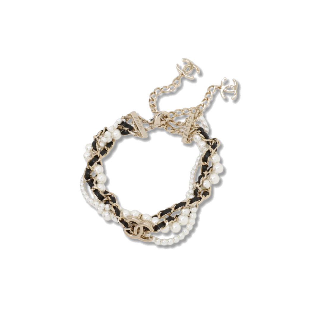 CCN078 Chanel multideck Metal leater Pearl choker necklace - ccjewelryacc