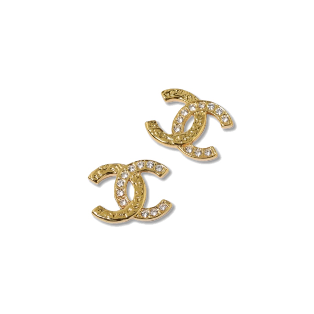 CCE391 Chanel embossment crystal cc logo stud earrings - ccjewelryacc