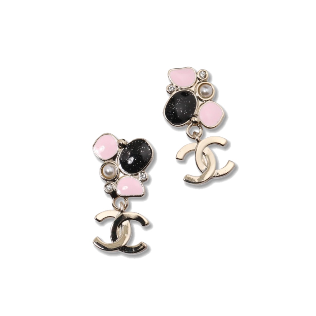 CCE382 Chanel colored enamel crystal cc logo dangle earrings - ccjewelryacc