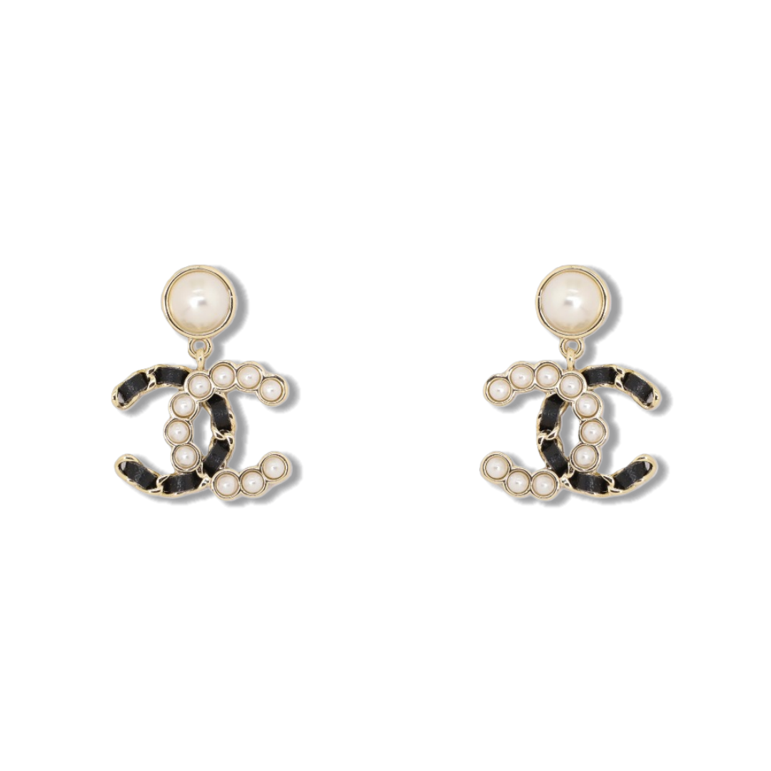 CCE529 Chanel metal leater pearl dangle earrings - ccjewelryacc