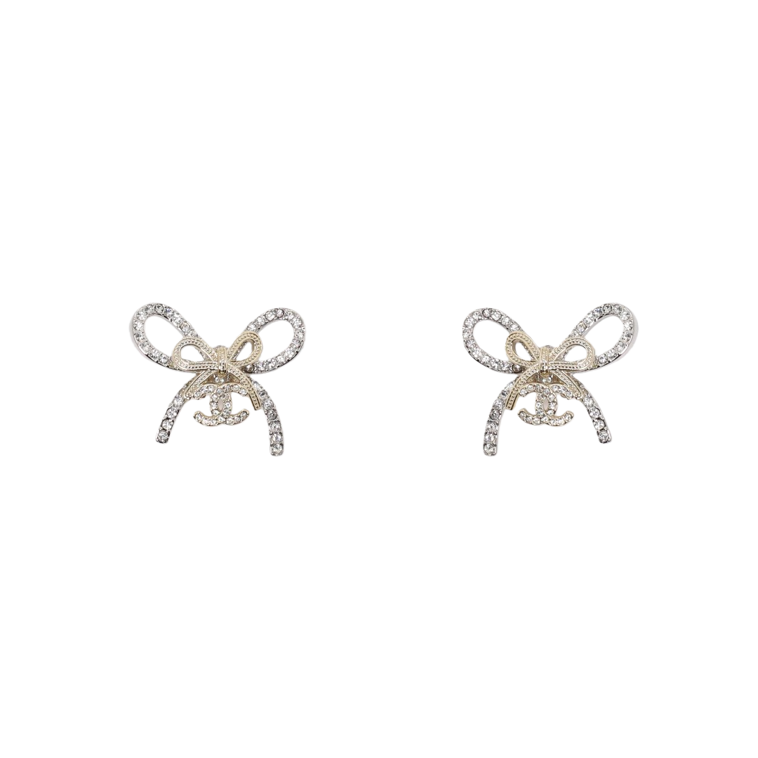 CCE523 Chanel metal crystal bow earrings - ccjewelryacc