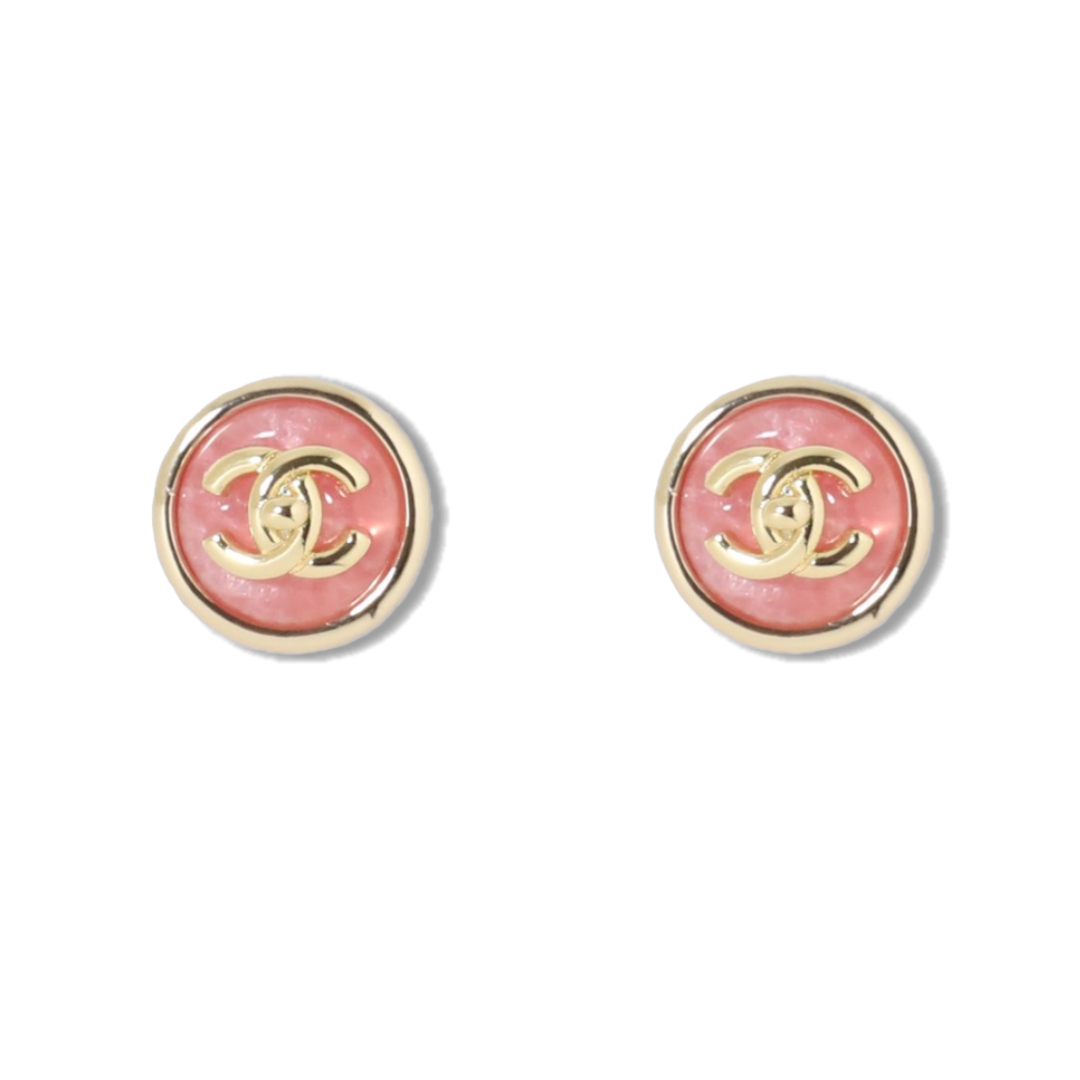 CCE534 Chanel round pink acrylic stud earrings - ccjewelryacc
