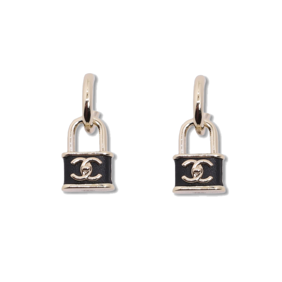 CCE541 Chanel metal leater lock dangle earrings - ccjewelryacc