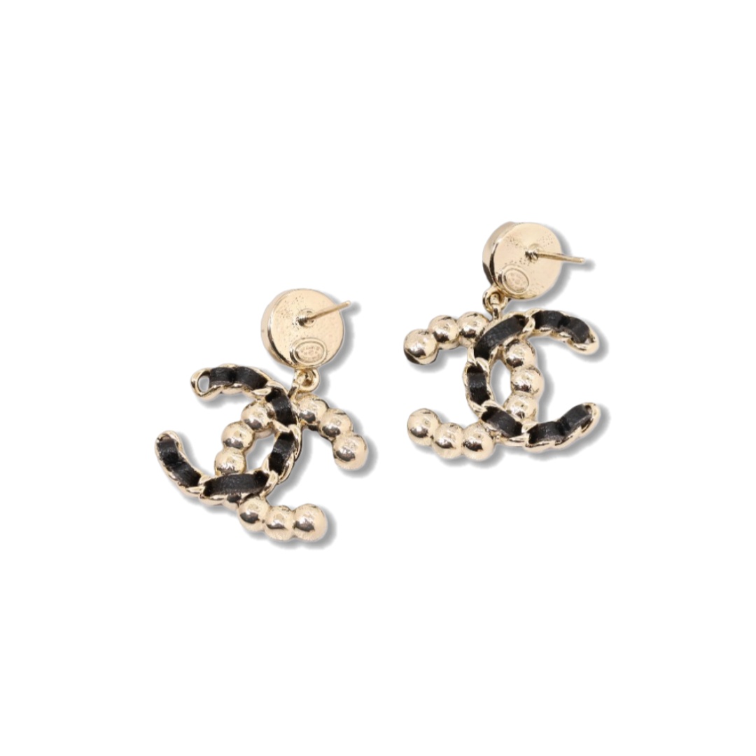 CCE529 Chanel metal leater pearl dangle earrings - ccjewelryacc