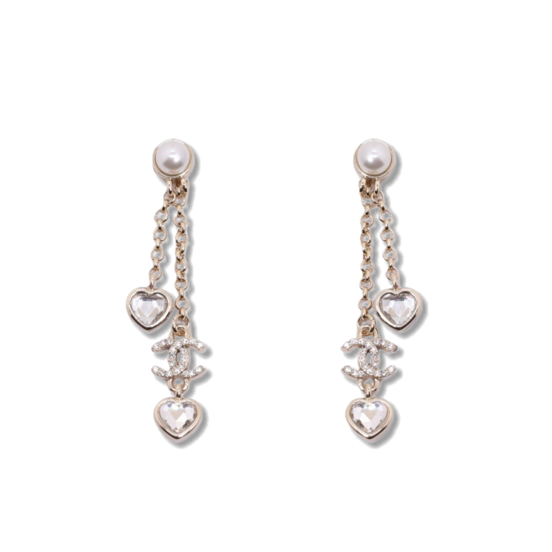 CCE538 Chanel crystal heart pearl tassels earring - ccjewelryacc