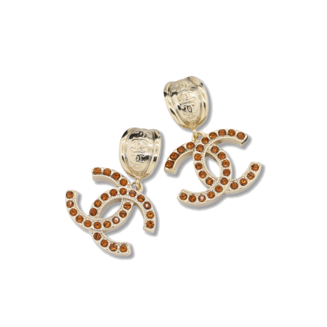 CCE532 Chanel vintage colored crystal cc logo dangle earrings - ccjewelryacc