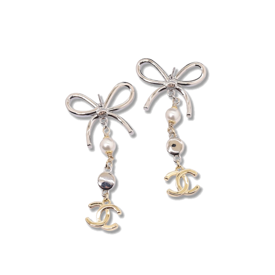 CCE511 Chanel crystal bow tassels earring - ccjewelryacc