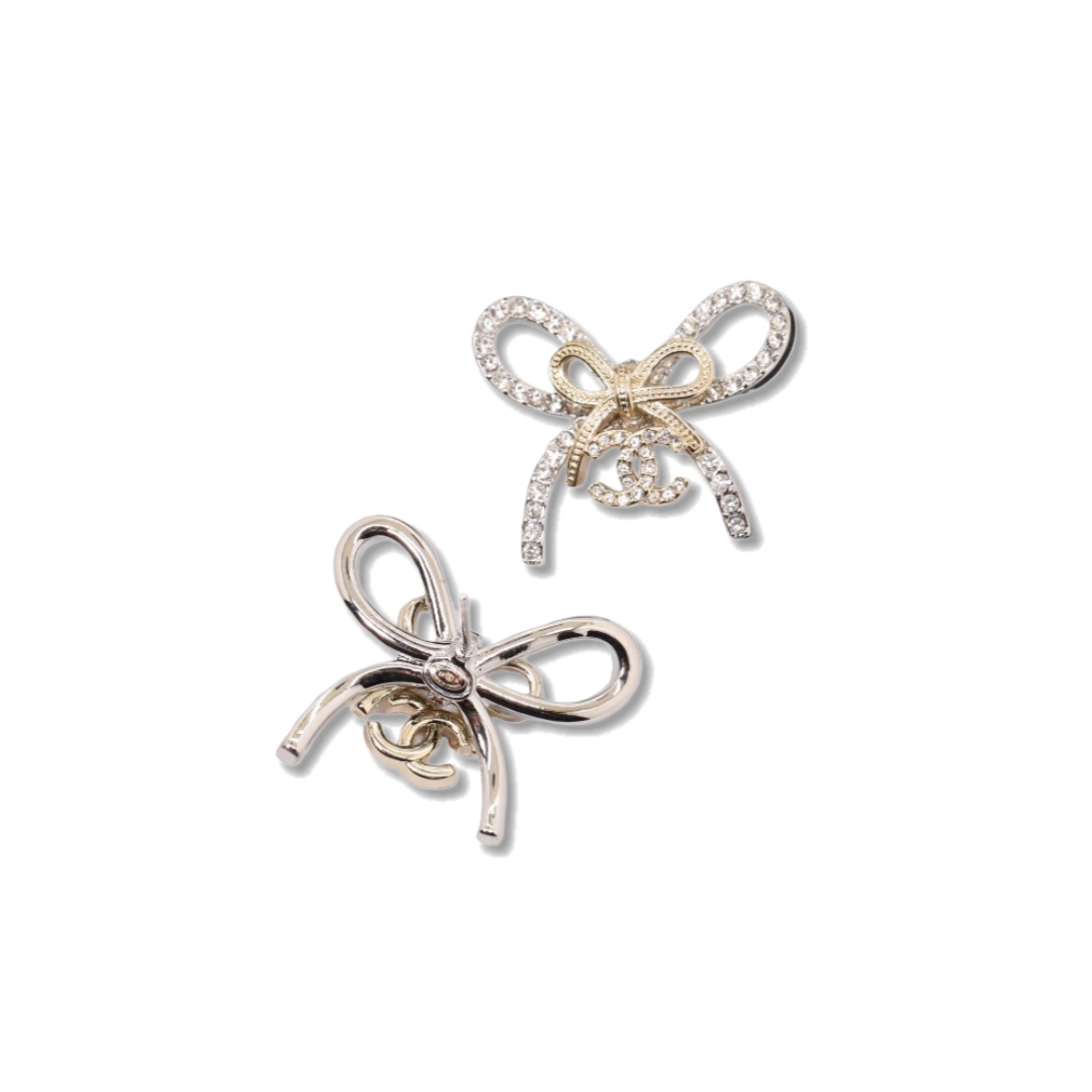 CCE523 Chanel metal crystal bow earrings - ccjewelryacc