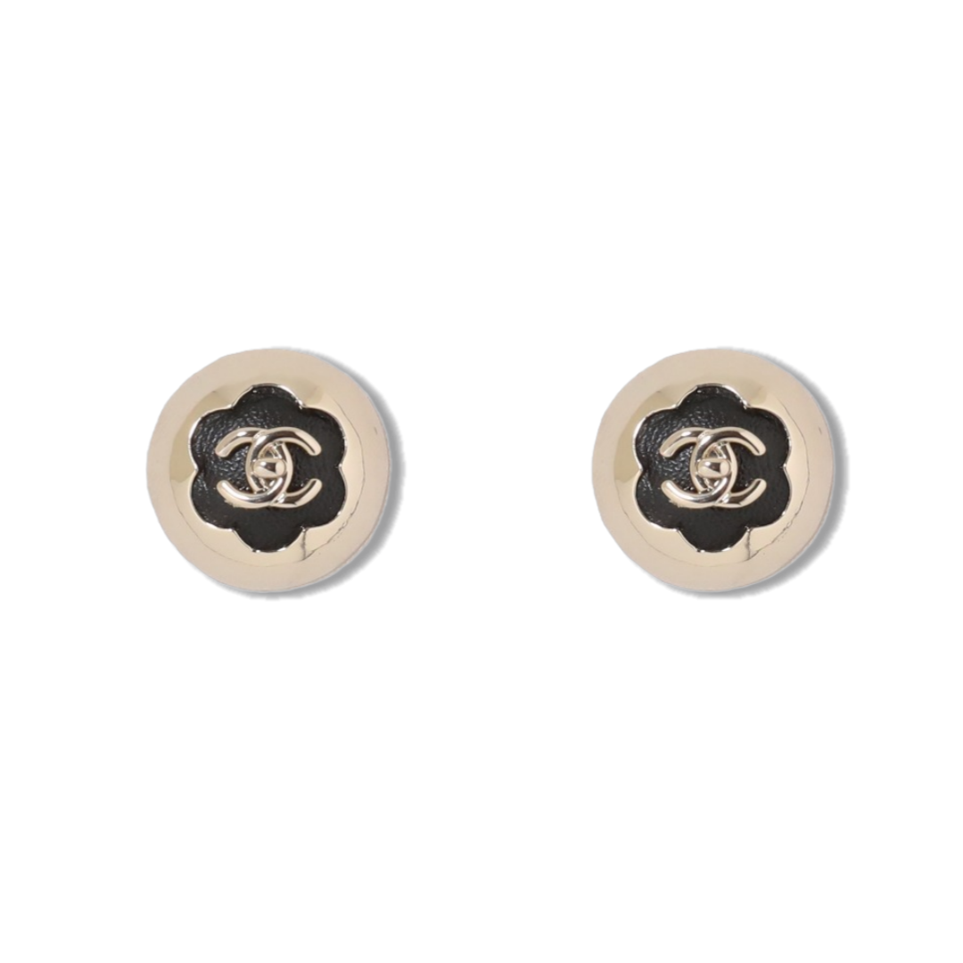 CCE536 Chanel metal leater half round flower stud earrings - ccjewelryacc