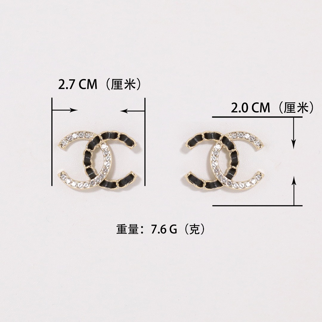 CCE516 Chanel Metal leater crystal cc logo drop earring - ccjewelryacc