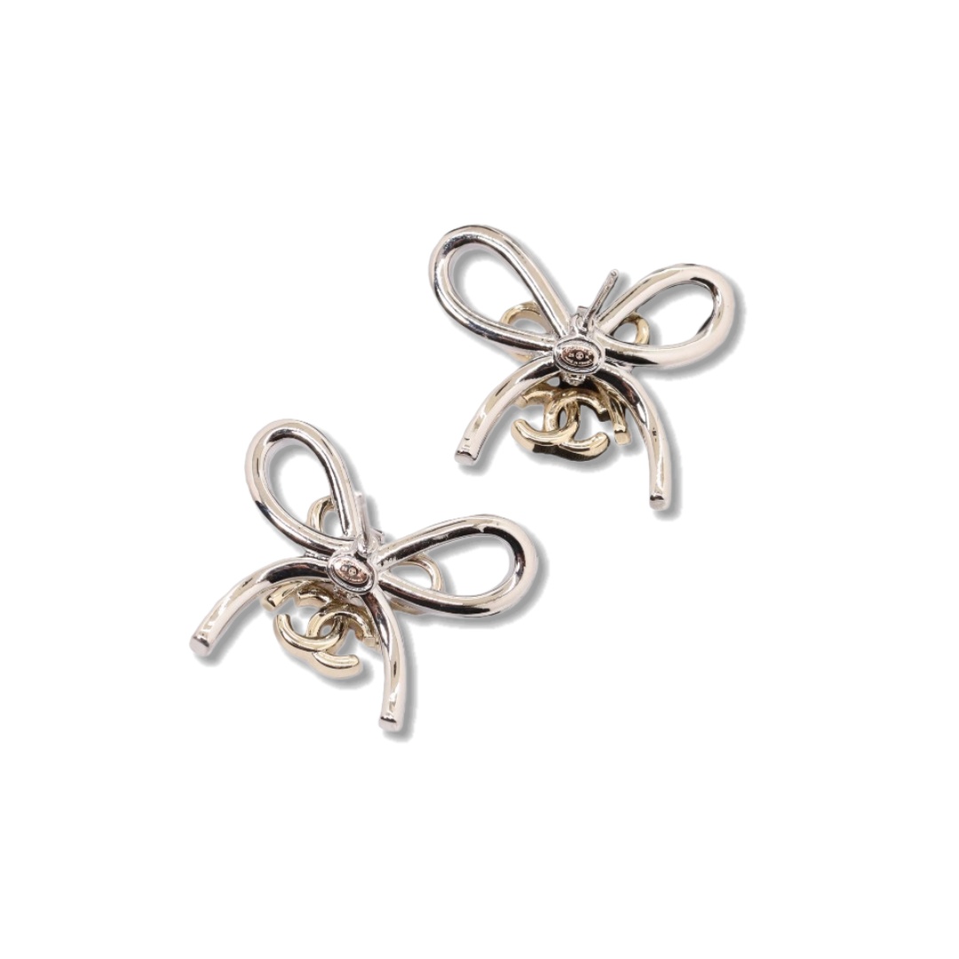 CCE523 Chanel metal crystal bow earrings - ccjewelryacc