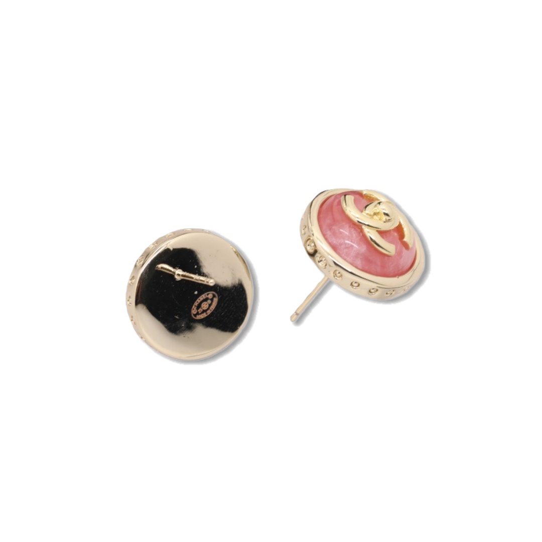 CCE534 Chanel round pink acrylic stud earrings - ccjewelryacc