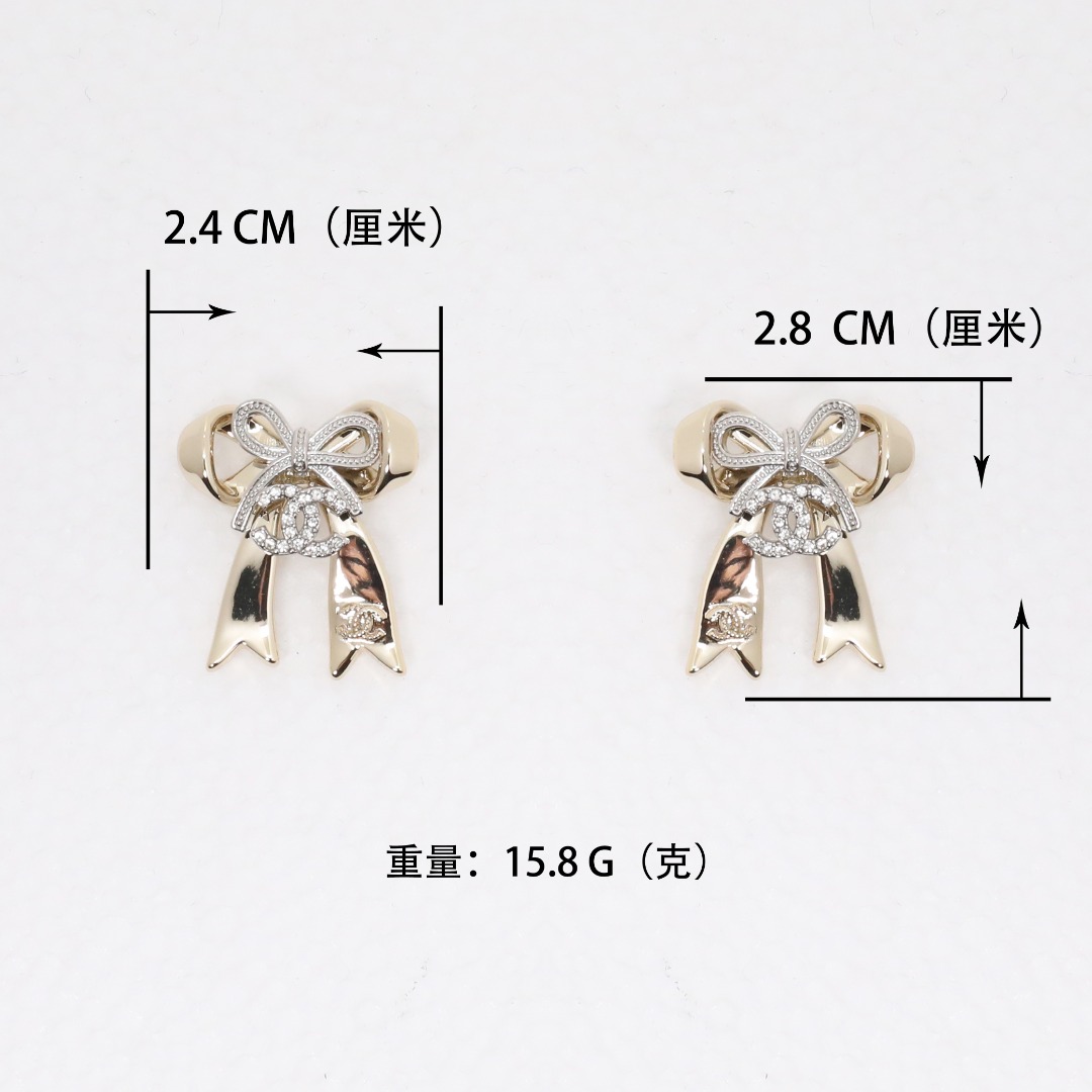 CCE523 Chanel metal crystal bow earrings - ccjewelryacc