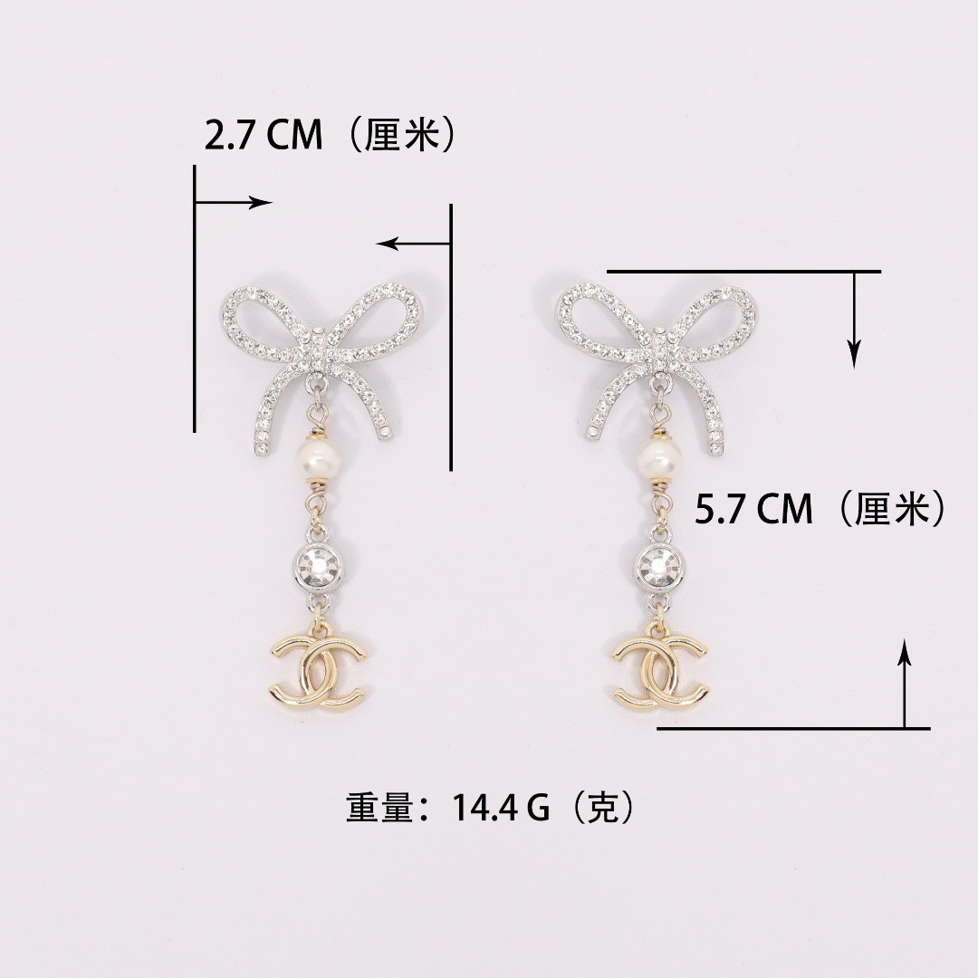 CCE511 Chanel crystal bow tassels earring - ccjewelryacc