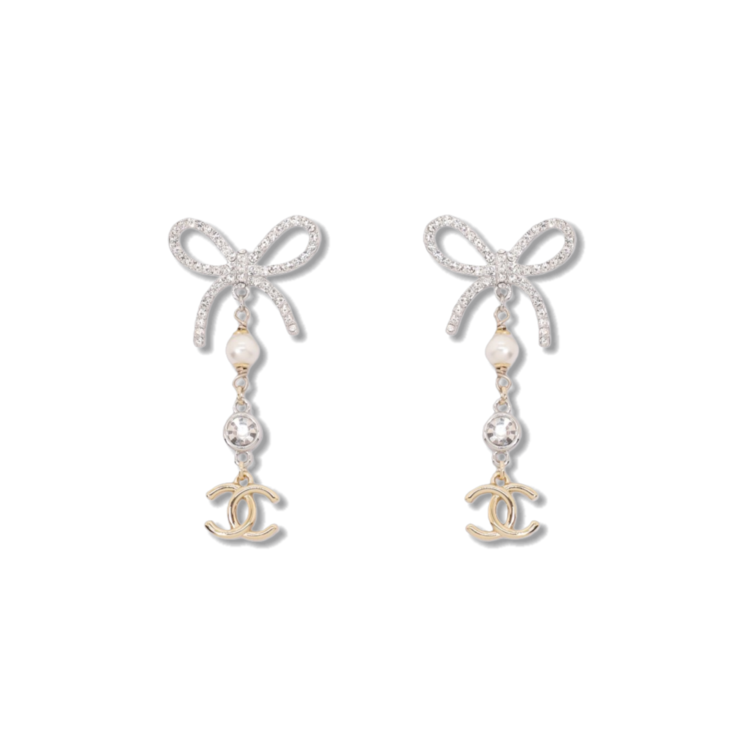 CCE511 Chanel crystal bow tassels earring - ccjewelryacc