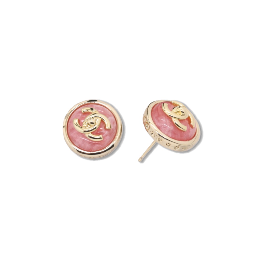 CCE534 Chanel round pink acrylic stud earrings - ccjewelryacc