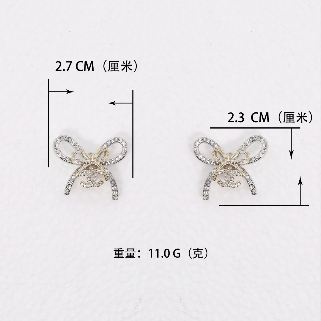 CCE523 Chanel metal crystal bow earrings - ccjewelryacc