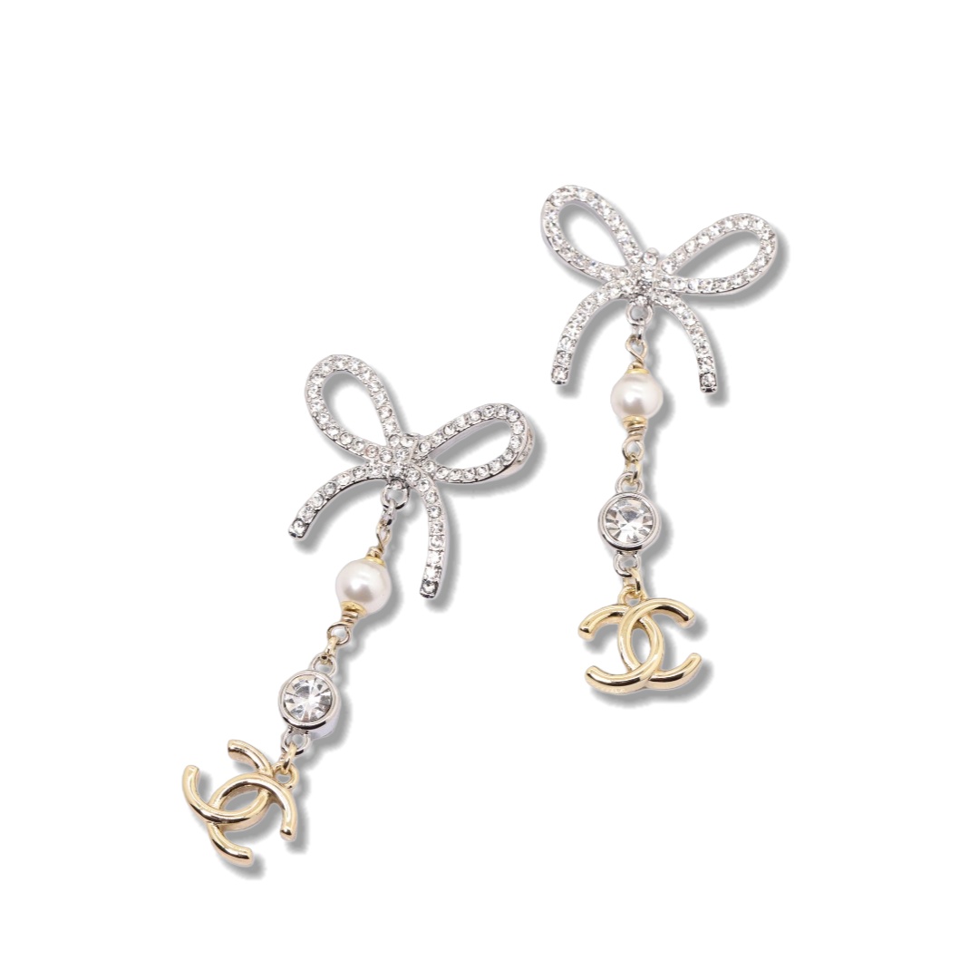 CCE511 Chanel crystal bow tassels earring - ccjewelryacc