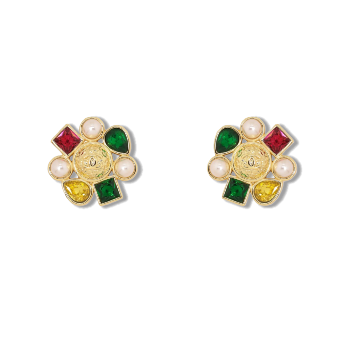 CCE501 Chanel vintage sunflower colored crystal stud earrings - ccjewelryacc