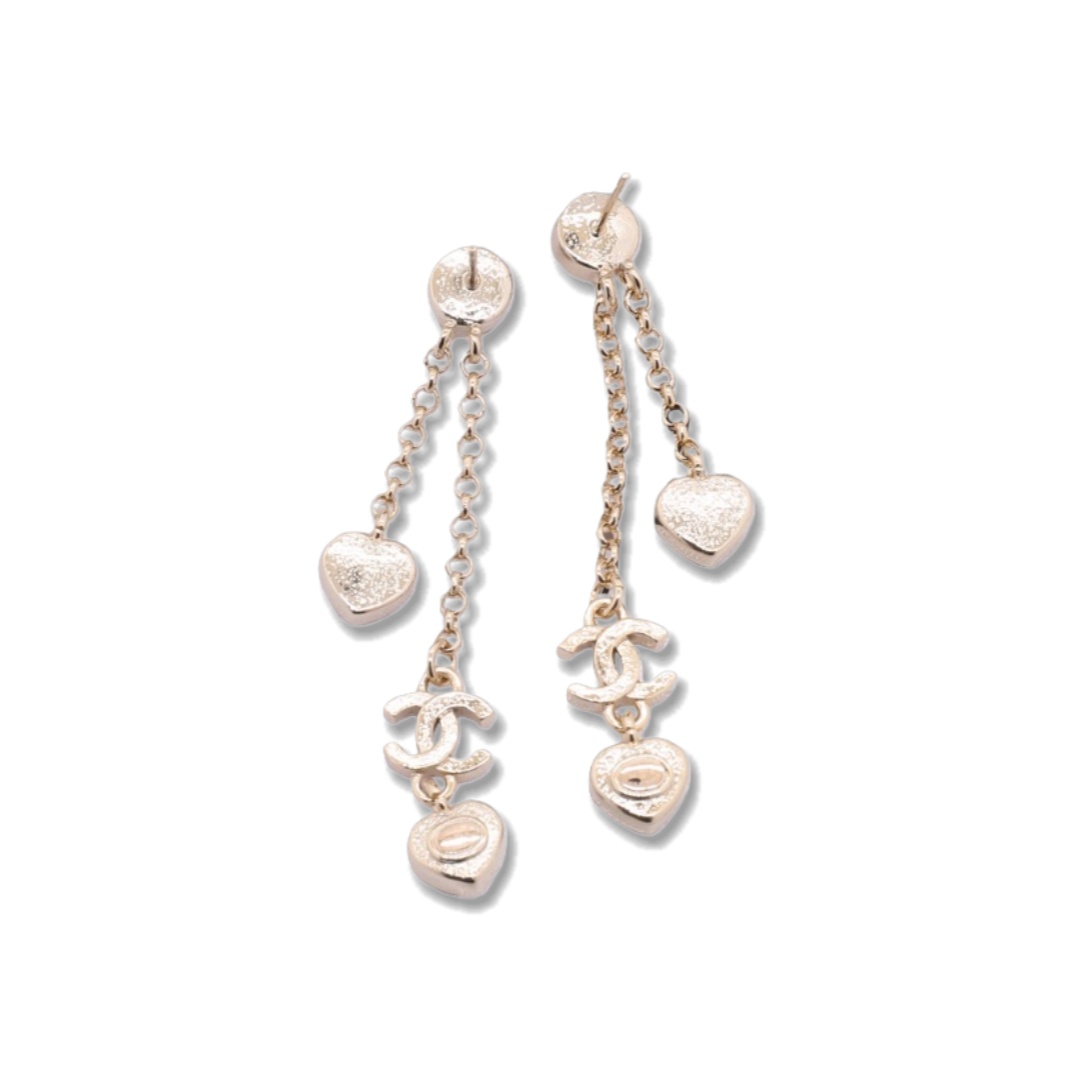 CCE538 Chanel crystal heart pearl tassels earring - ccjewelryacc