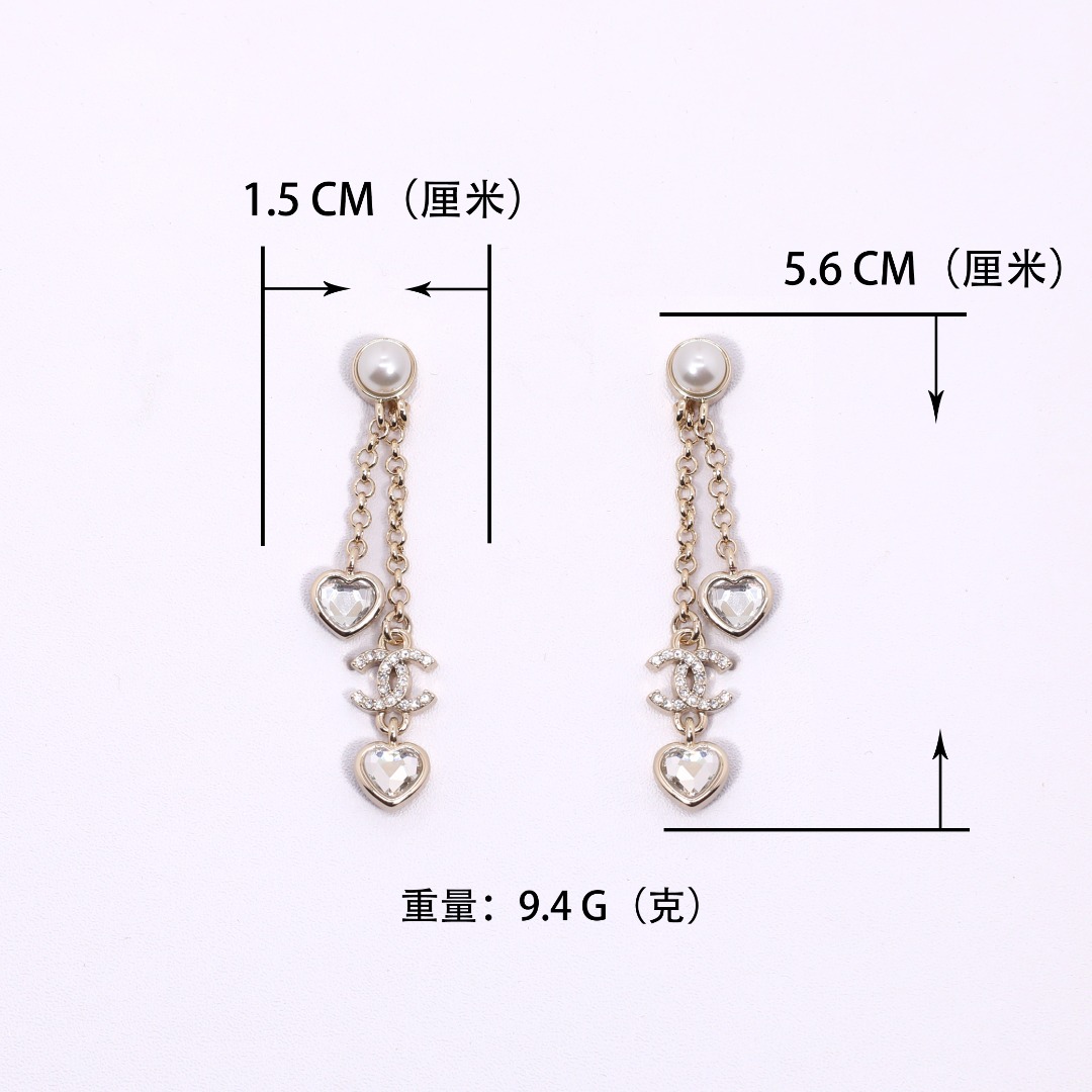 CCE538 Chanel crystal heart pearl tassels earring - ccjewelryacc