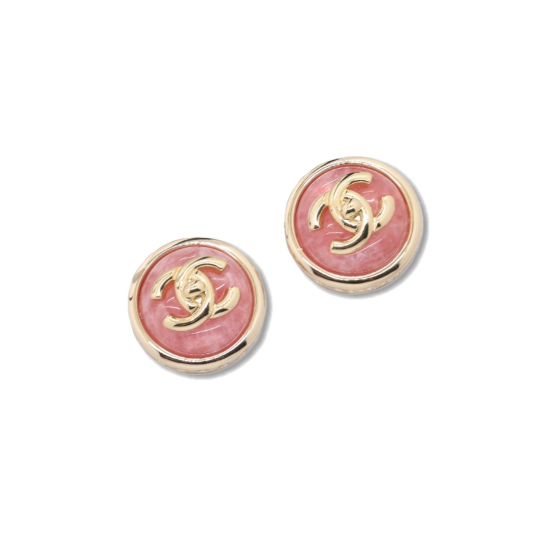 CCE534 Chanel round pink acrylic stud earrings - ccjewelryacc