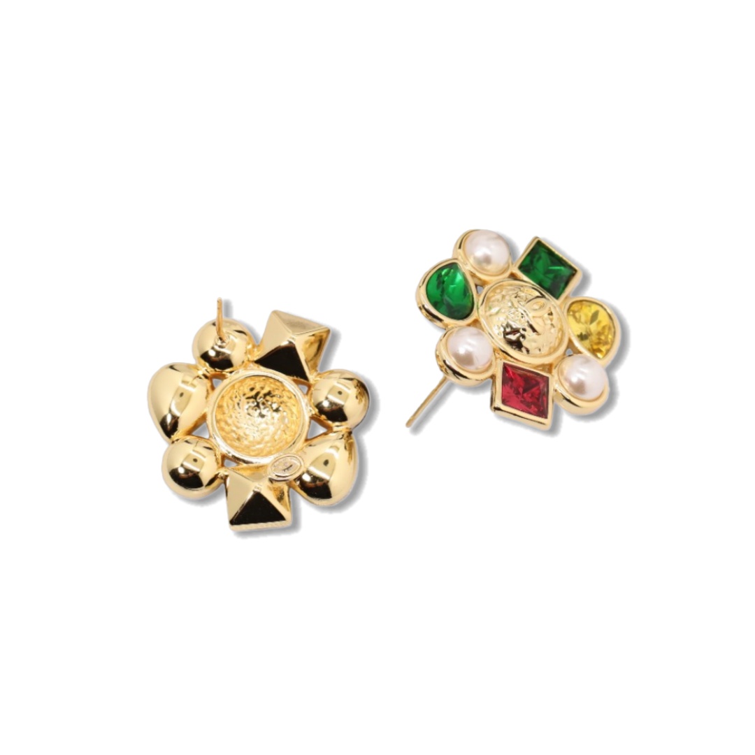 CCE501 Chanel vintage sunflower colored crystal stud earrings - ccjewelryacc