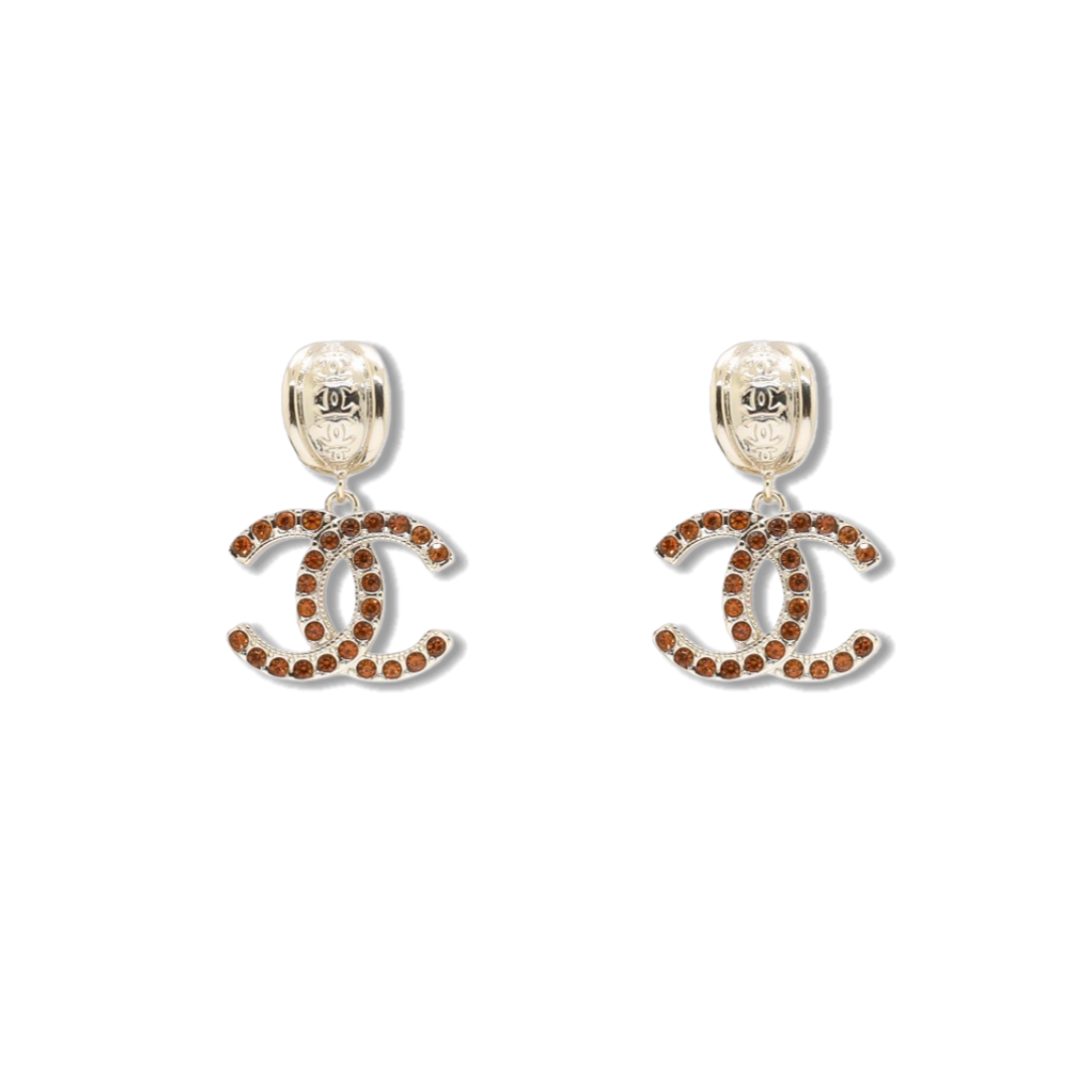 CCE532 Chanel vintage colored crystal cc logo dangle earrings - ccjewelryacc