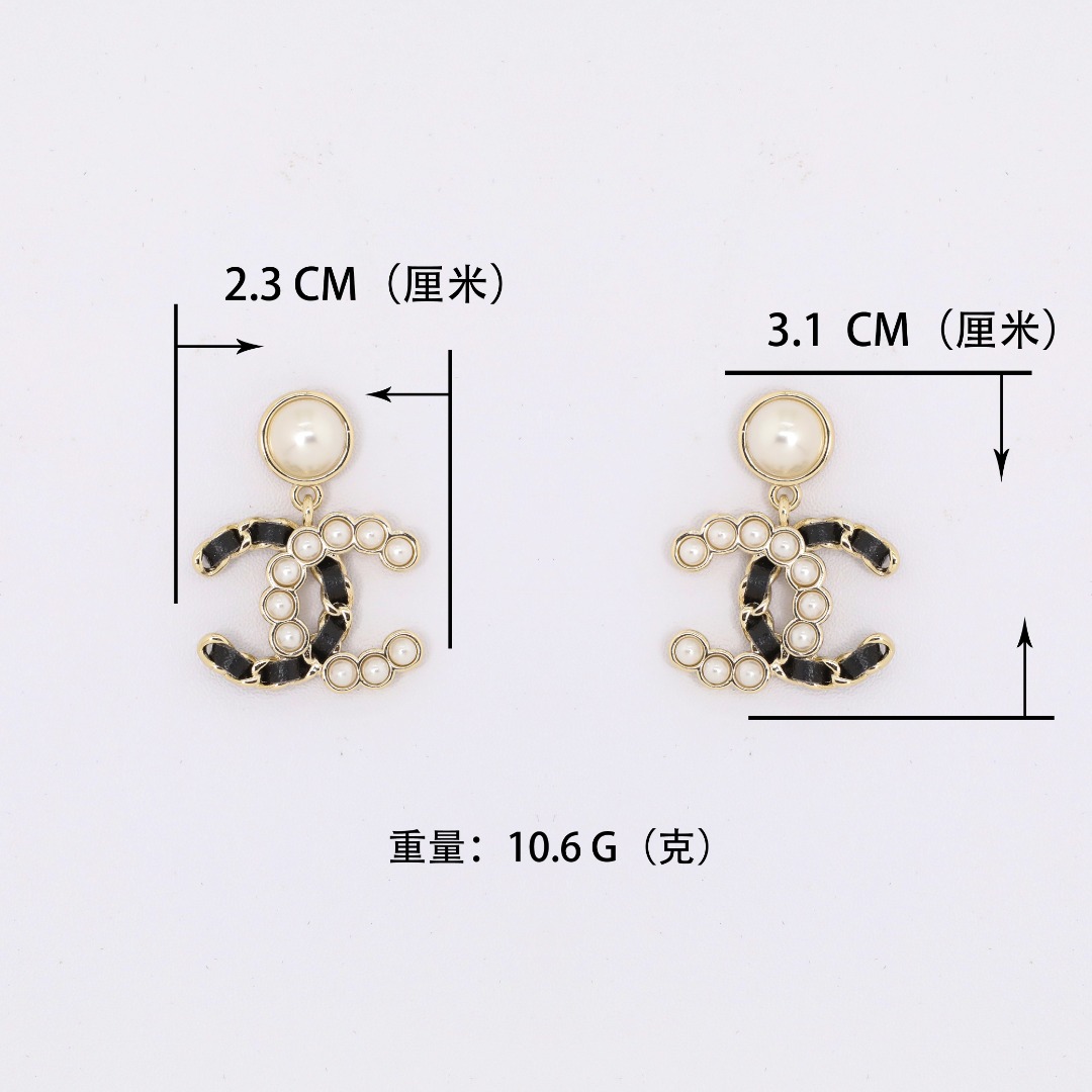 CCE529 Chanel metal leater pearl dangle earrings - ccjewelryacc