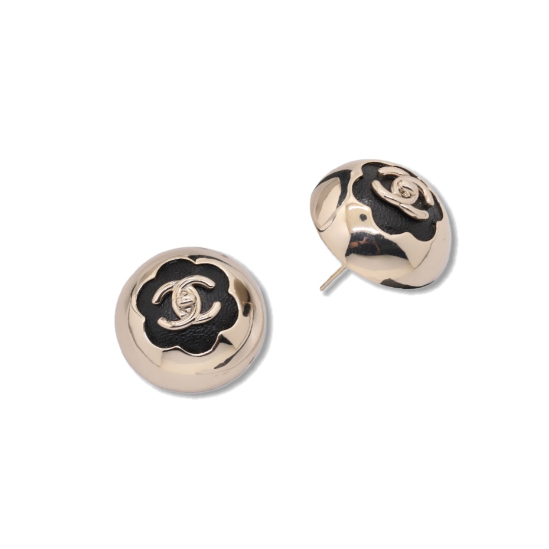CCE536 Chanel metal leater half round flower stud earrings - ccjewelryacc