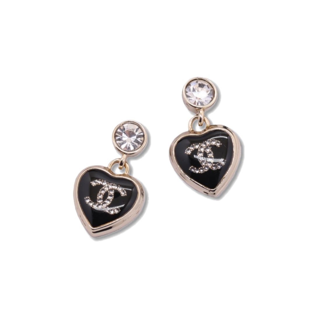 CCE537 Chanel black acrylic heart earrings - ccjewelryacc