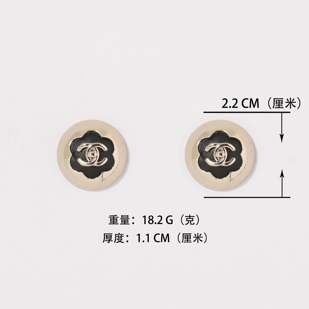 CCE536 Chanel metal leater half round flower stud earrings - ccjewelryacc