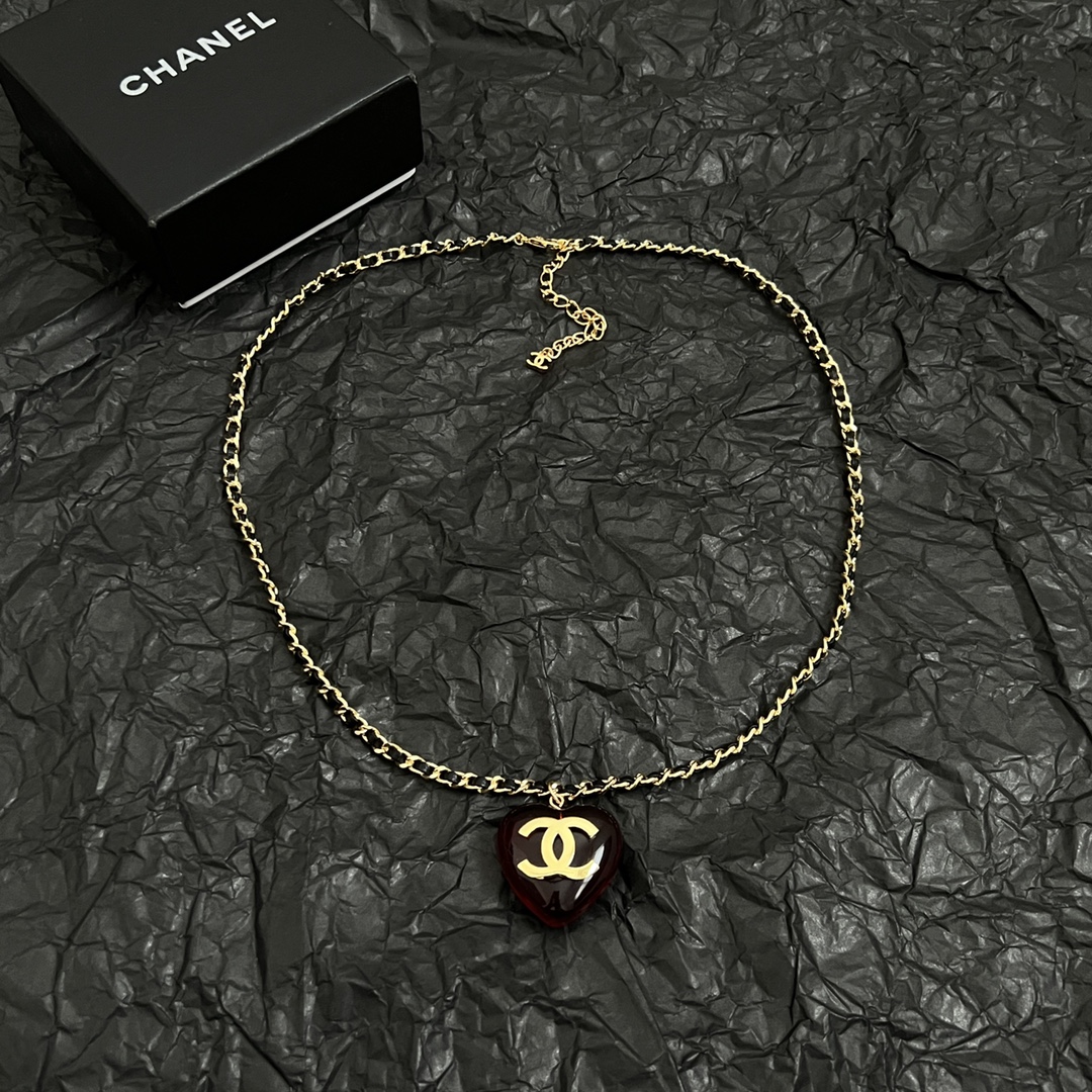 CCE201 Chanel CC pearl and black heart drop earring and necklace - ccjewelryacc