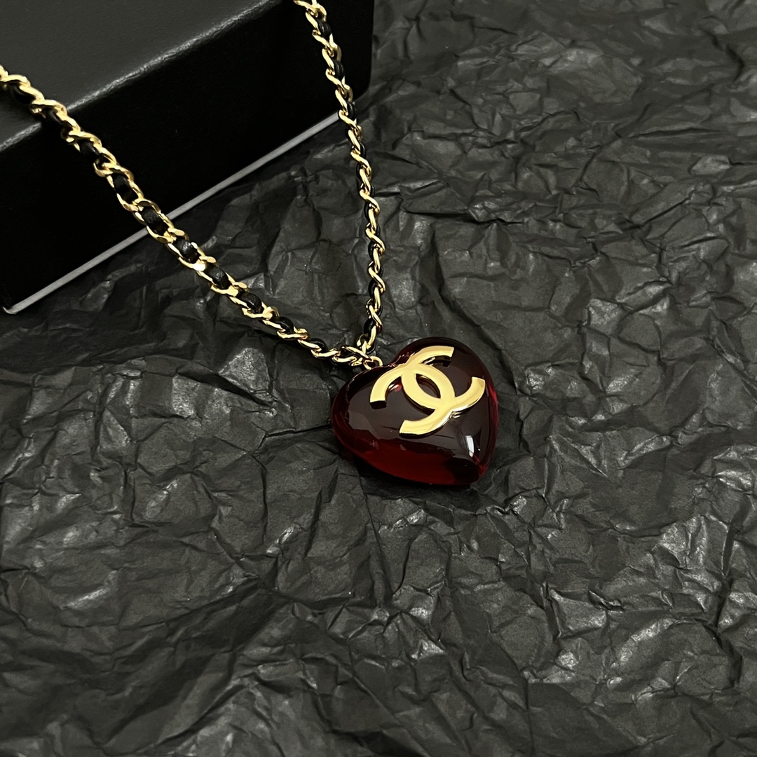 CCE201 Chanel CC pearl and black heart drop earring and necklace - ccjewelryacc