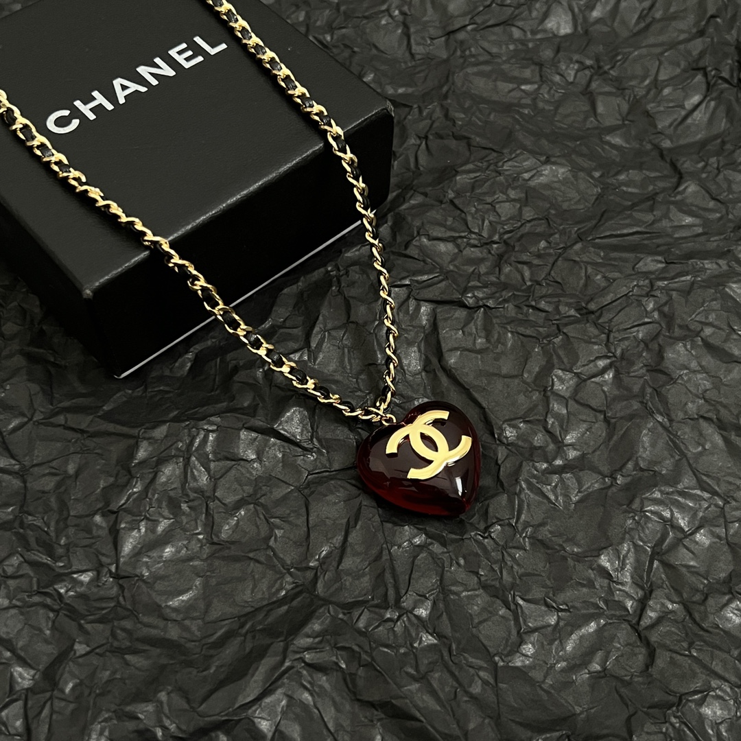 CCE201 Chanel CC pearl and black heart drop earring and necklace - ccjewelryacc