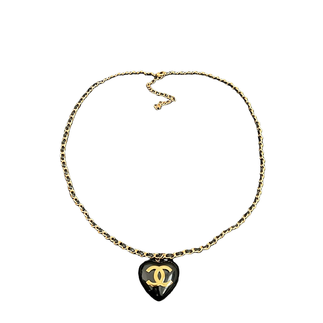 CCE201 Chanel CC pearl and black heart drop earring and necklace - ccjewelryacc