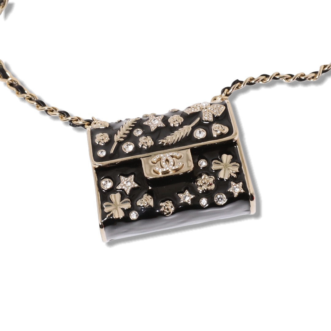 CCL111 Chanel Metal leater long chain crystal enamel kelly bag sweater necklace - ccjewelryacc