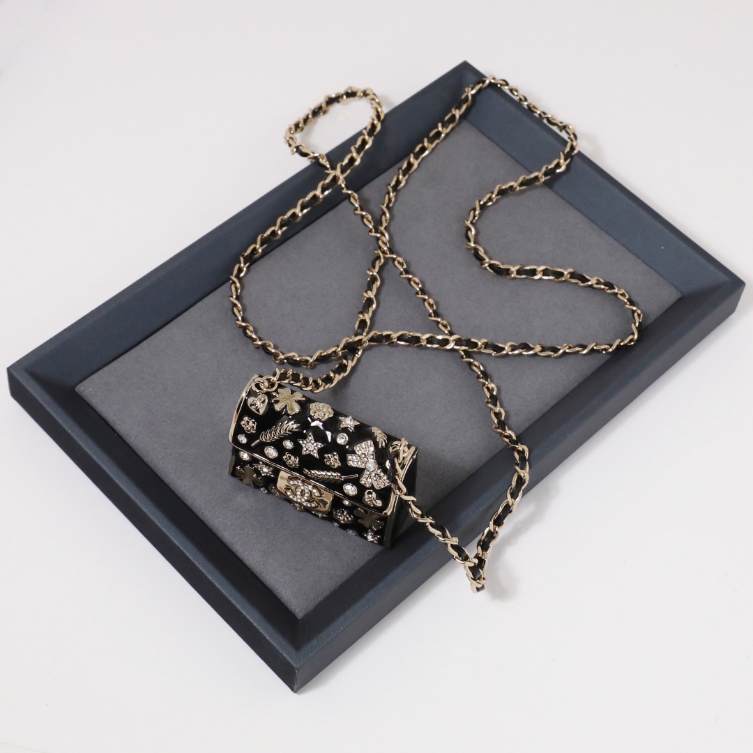 CCL111 Chanel Metal leater long chain crystal enamel kelly bag sweater necklace - ccjewelryacc
